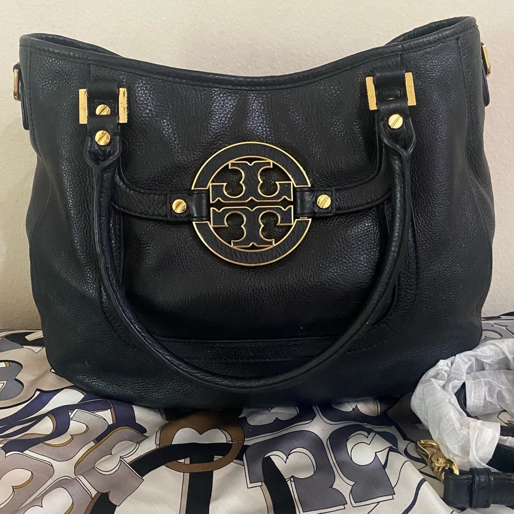 Tory Burch Black Shoulder Bag with Gold Accents